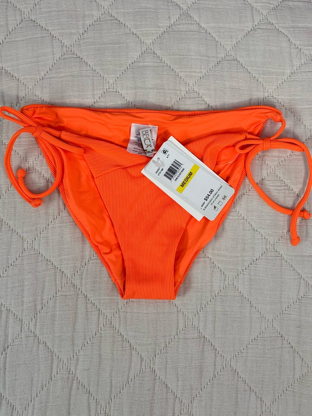 Becca Side Tie Hipster Bikini Bottom In Orange Sz Medium NWT -